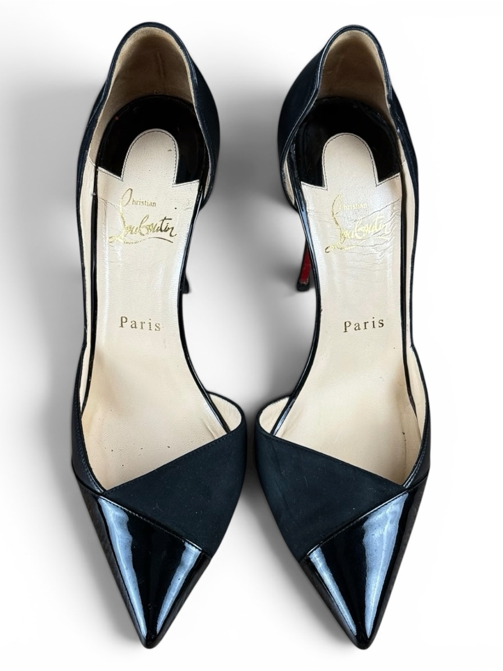 Christian Louboutin Black Suede & Patent Leather D’Orsay Pumps – Size 38.5 - Picture 2 of 12